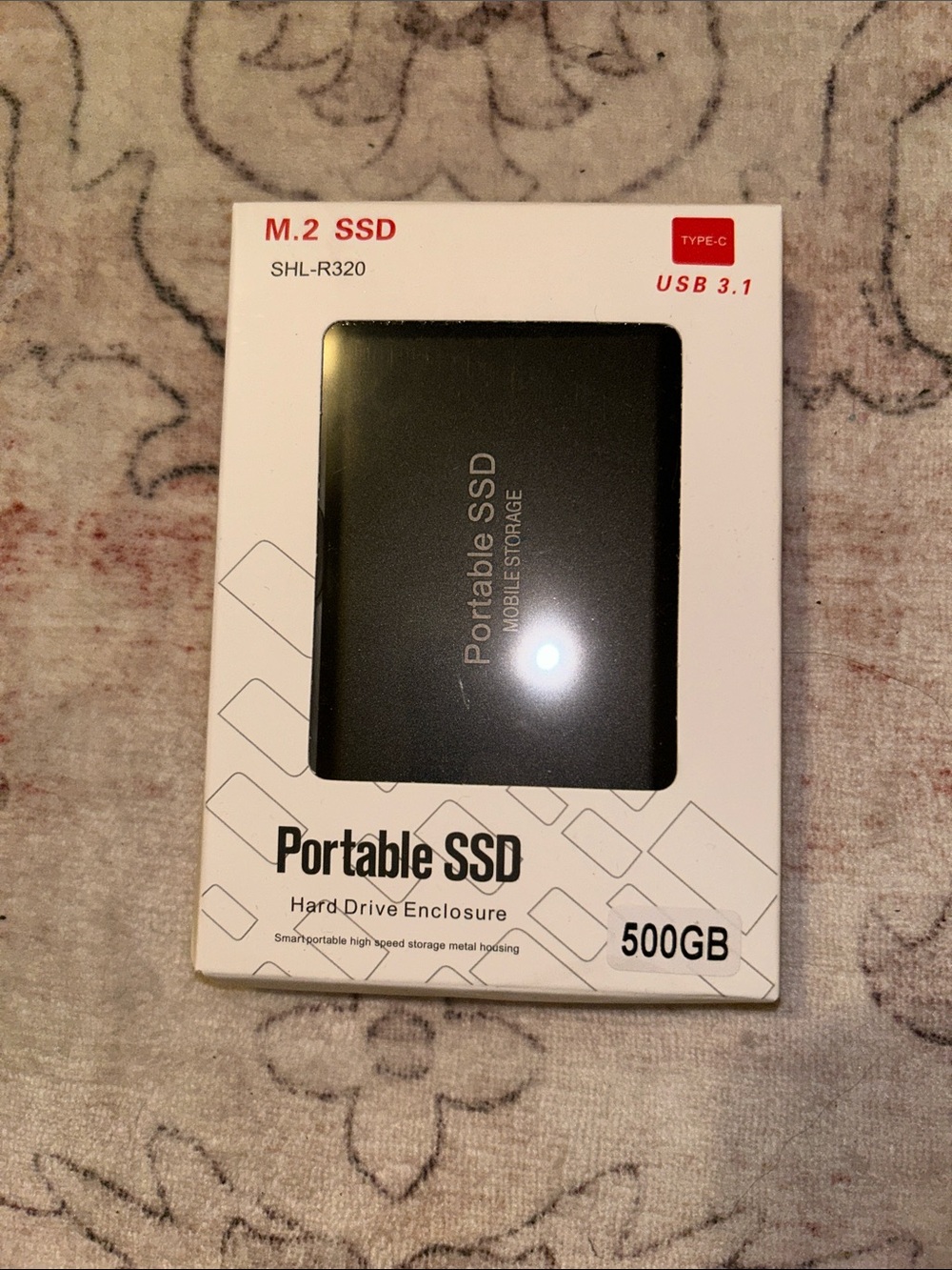 Portable SSD Hard Drive Enclosure 500GB - Black